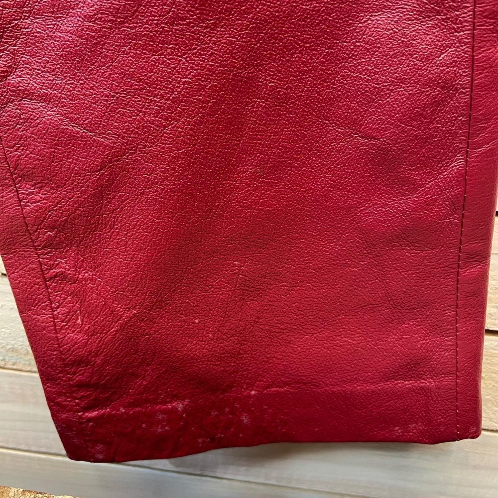 Vintage Red Leather Pants Straight Leg High Rise Minimalist 90s Size 8 - Picture 10 of 10